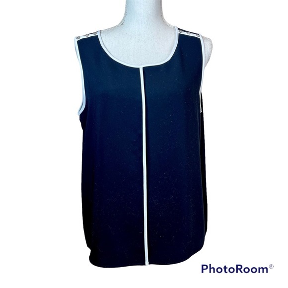 2/$25 Calvin Klein Black White Business Casual Lightweight Tank Top Size Large - Picture 1 of 14
